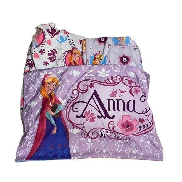 Disney Frozen Twin 2 Fitted Sheet Set W/ Pillow Cases Elsa Anna Purple Blue Pink - Picture 1 of 4